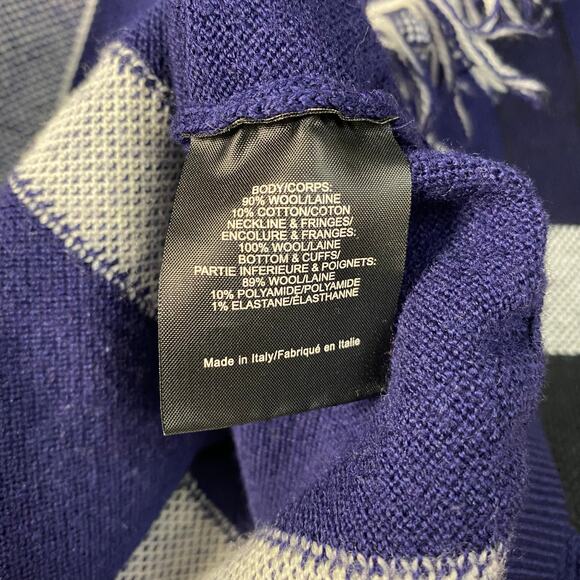 Tory Burch Gwen Sweater Blue and White Checked with Fringe‎ Size Small - Picture 7 of 7